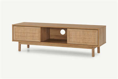 Pavia Wide TV Stand, Natural Rattan  Oak Effect