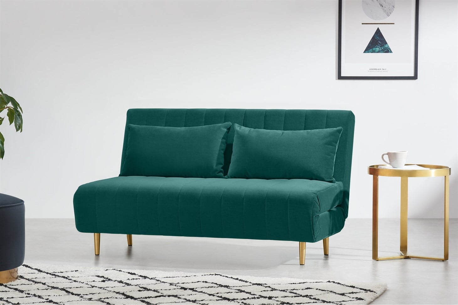 Bessie Large Double Sofa Bed, Seafoam Blue Velvet