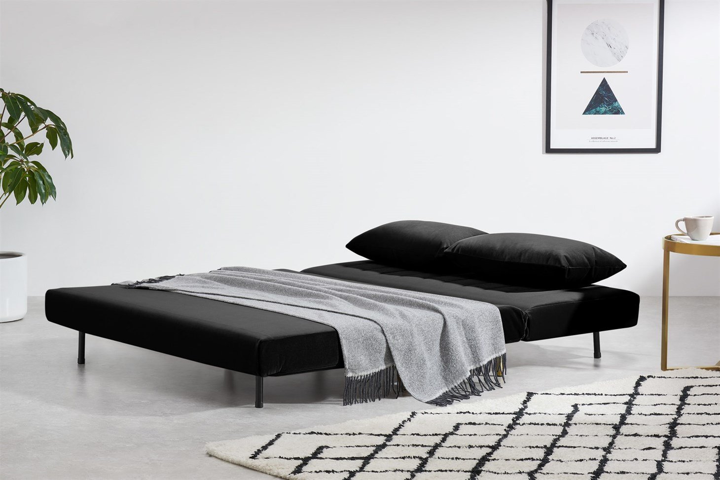 Bessie Large Sofa Bed, Deep Black Velvet