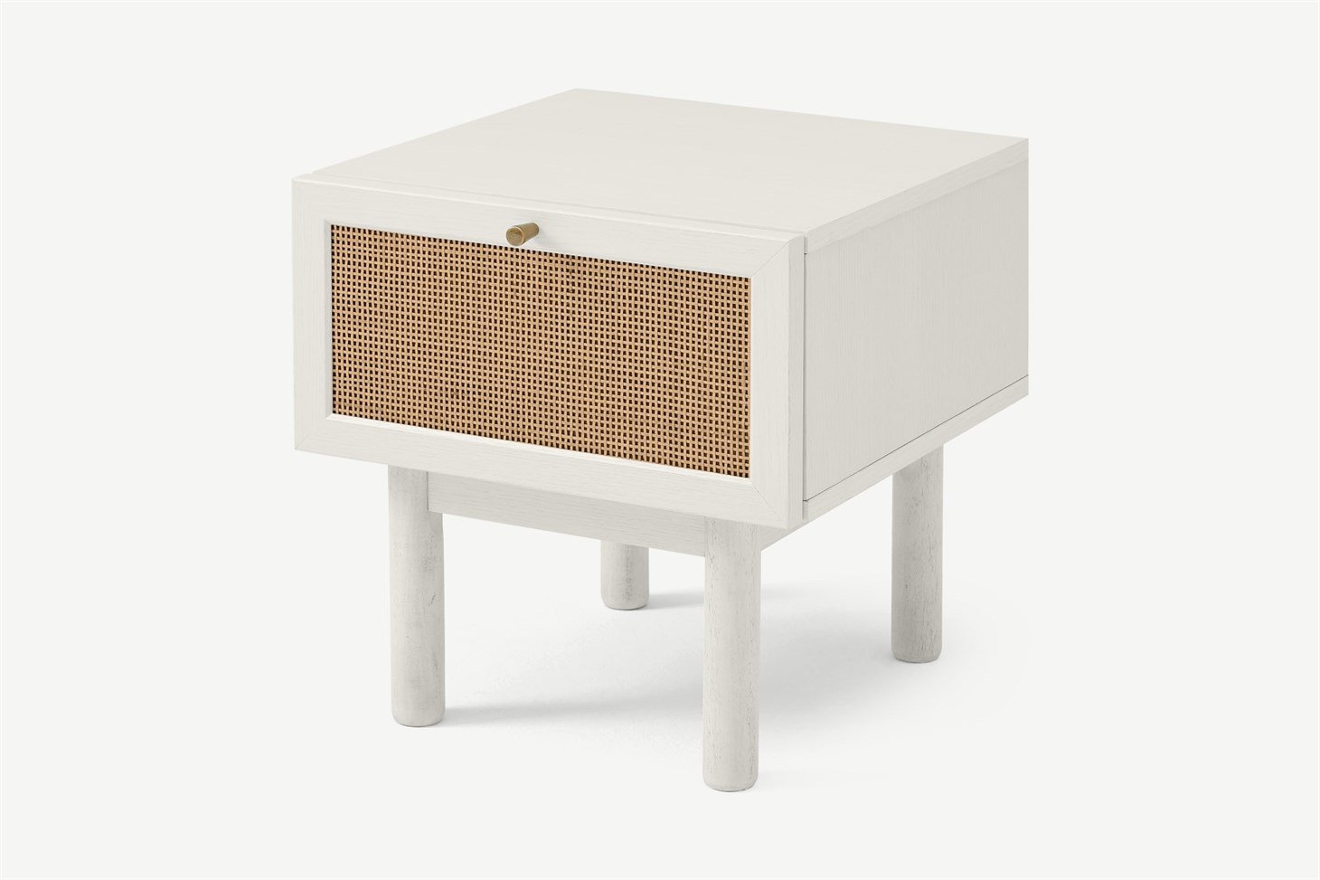Pavia Bedside Table, Natural Rattan  White-Washed Oak Effect
