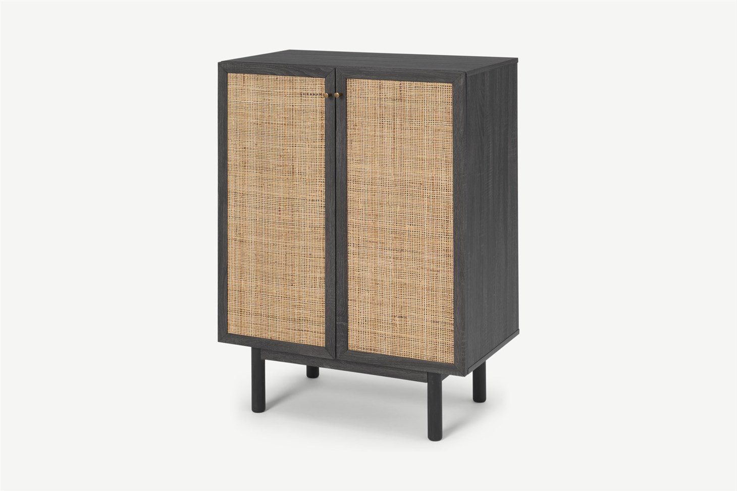 Pavia Compact Highboard, Natural Rattan  Black Wood Effect