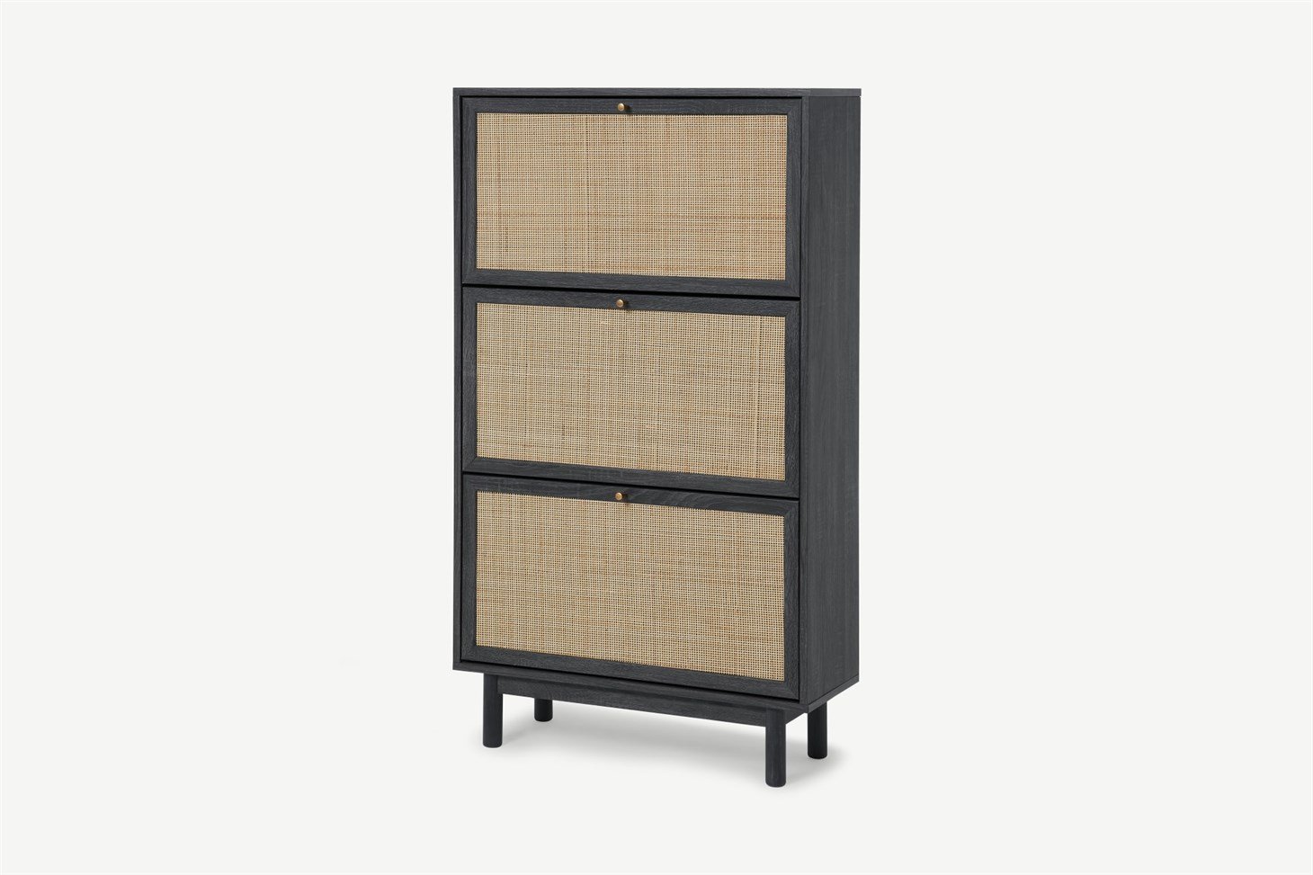 Pavia Double Shoe Storage, Natural Rattan  Black Wood Effect