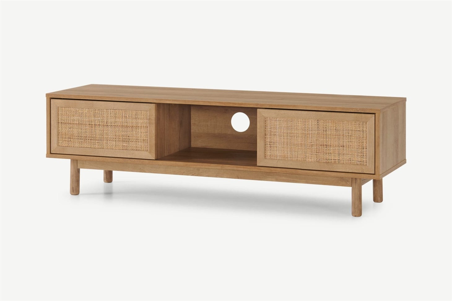 Pavia Wide TV Stand, Natural Rattan  Oak Effect