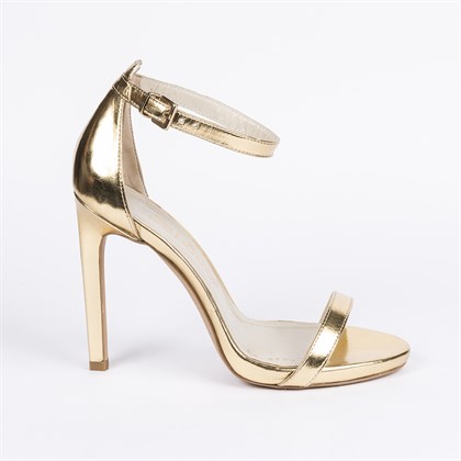 Elegant Altın Deri Topuklu Ayakkabı 12 Cm