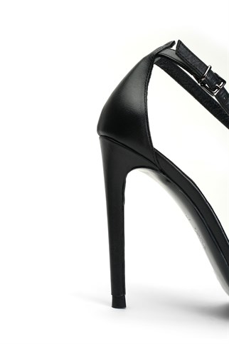 Elegant Mini Siyah Deri 10 Cm Topuklu Ayakkabı
