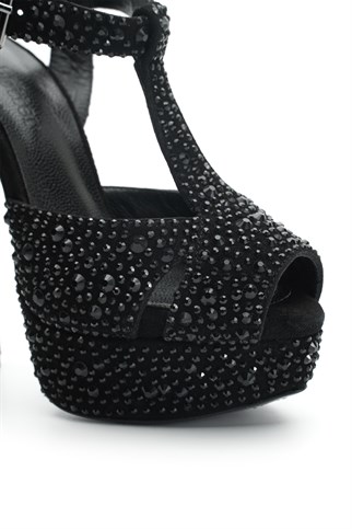 Jabotter Felicita Siyah Taşlı Platform Topuklu Ayakkabı