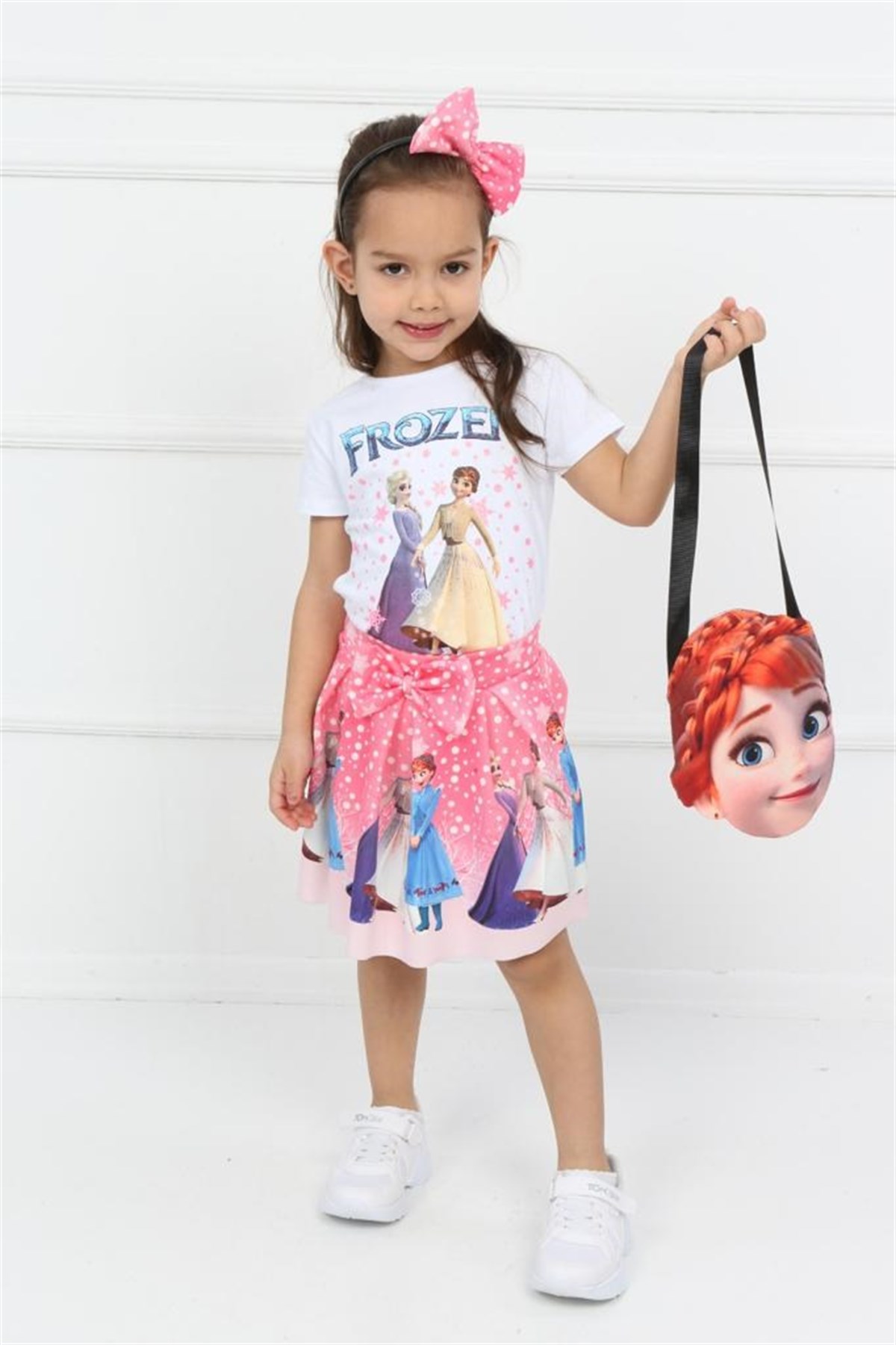 Cicim Moda Elsa Frozen Baskılı Kız Çocuk Çantalı Alt Üst Takım Taç Hediyeli