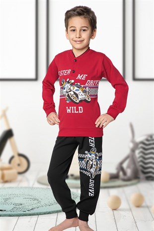 Cicim Moda Erkek Çocuk Motor Baskılı Pijama Takımı