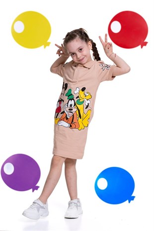 Kız Çocuk Elbise Yalakı Lakost Kumaş  Miki Minnie Baskılı 150465