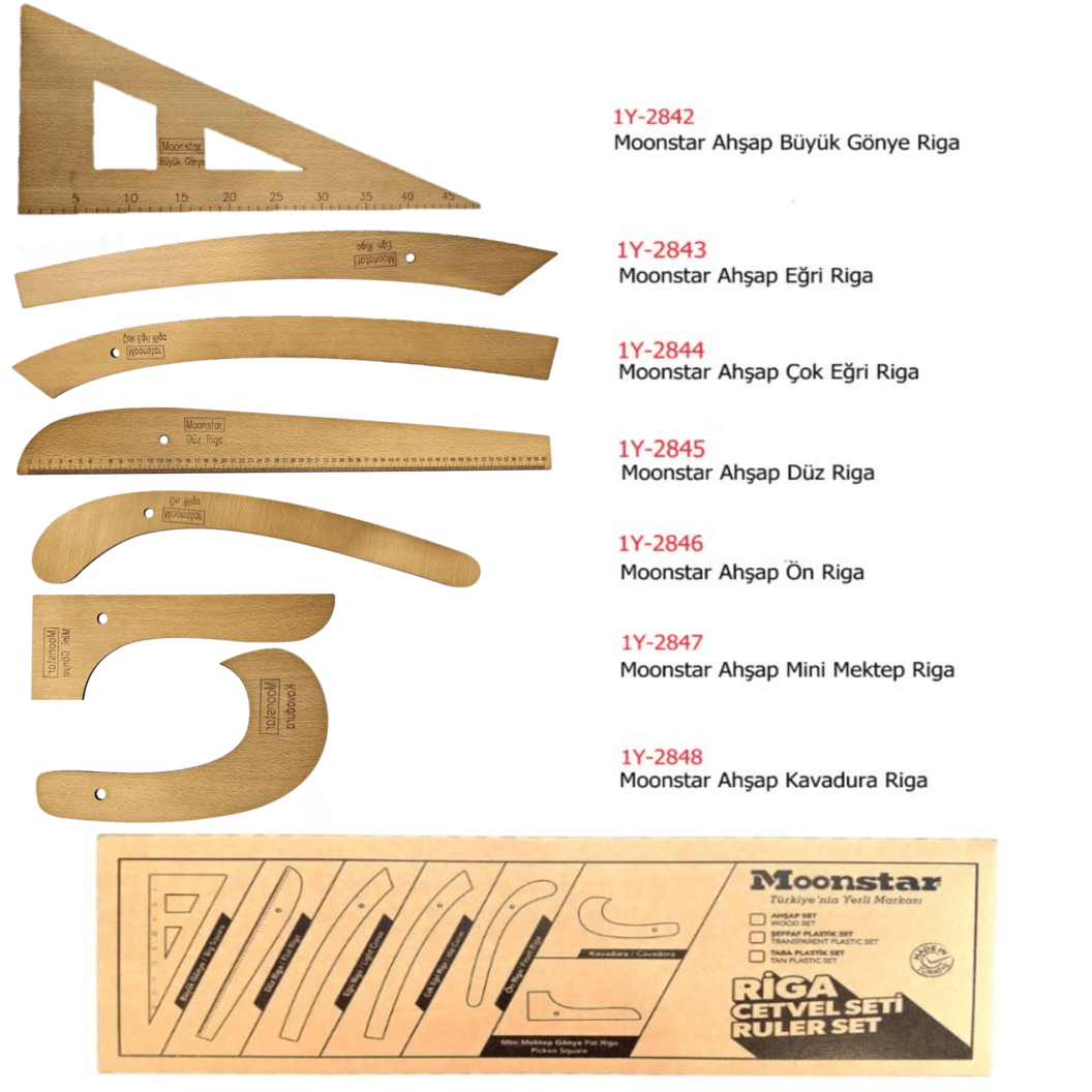 Ahşap Riga Cetvel Takım (7 Parça Kutulu)