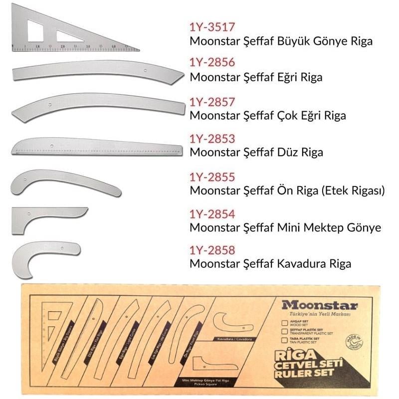 Cetvel ÇeşitleriMoonstarŞeffaf Plastik Riga Cetvel Takım (7 Parça Kutulu)