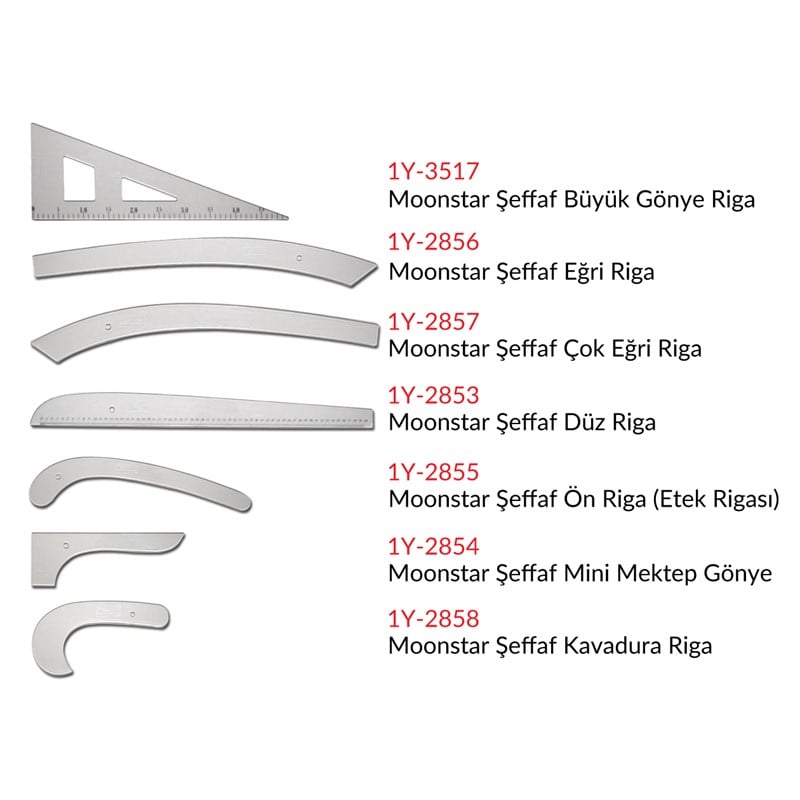 Şeffaf Plastik Riga Cetvel Takım (7 Parça)