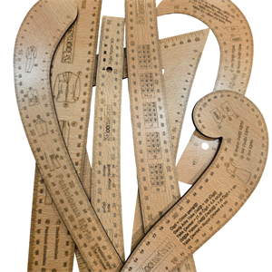 Fransız Kurvesi Ahşap Riga Cetvel Takım (7 Parça Kutulu)