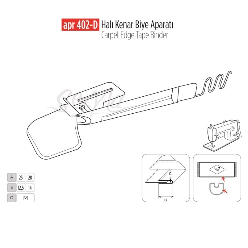 Apere ÇeşitleriApr ApereHalı Kenar Biye Aparat 30cm-15cm / APR 402-D
