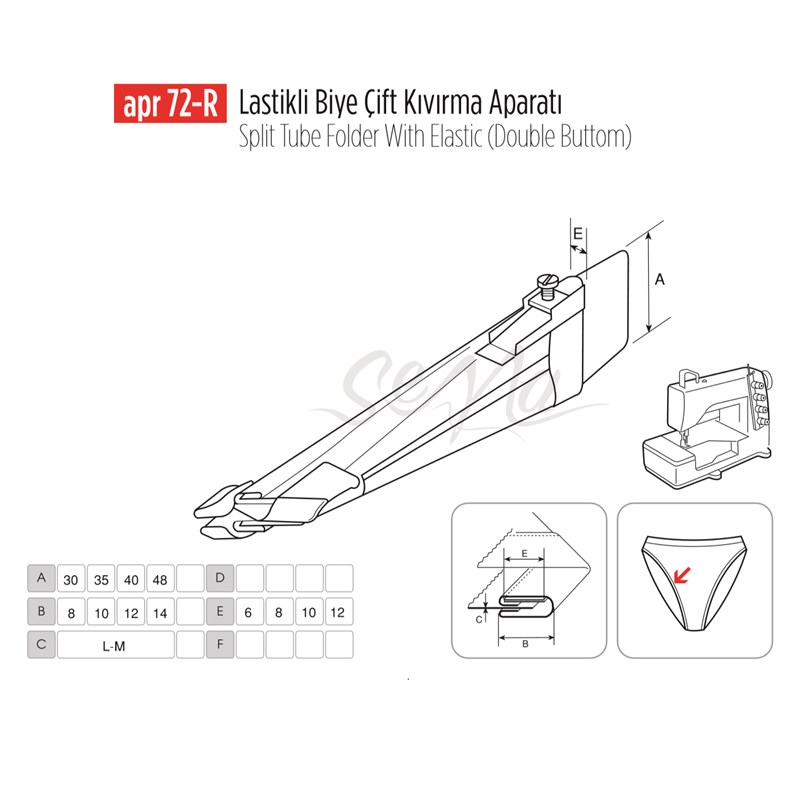 Apere ÇeşitleriApr ApereLastikli Biye Çift Kıvırma Aparat 30-8mm/APR 72R