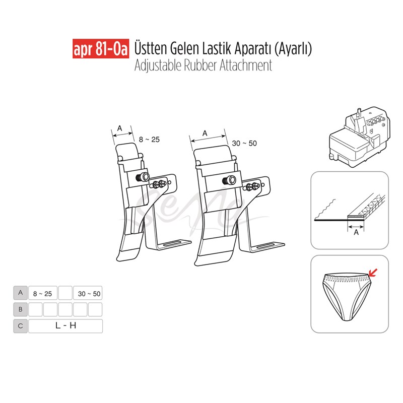ÜSTTEN GELEN AYARLI LASTİK APARA 5-50CM/APR81-0(A)