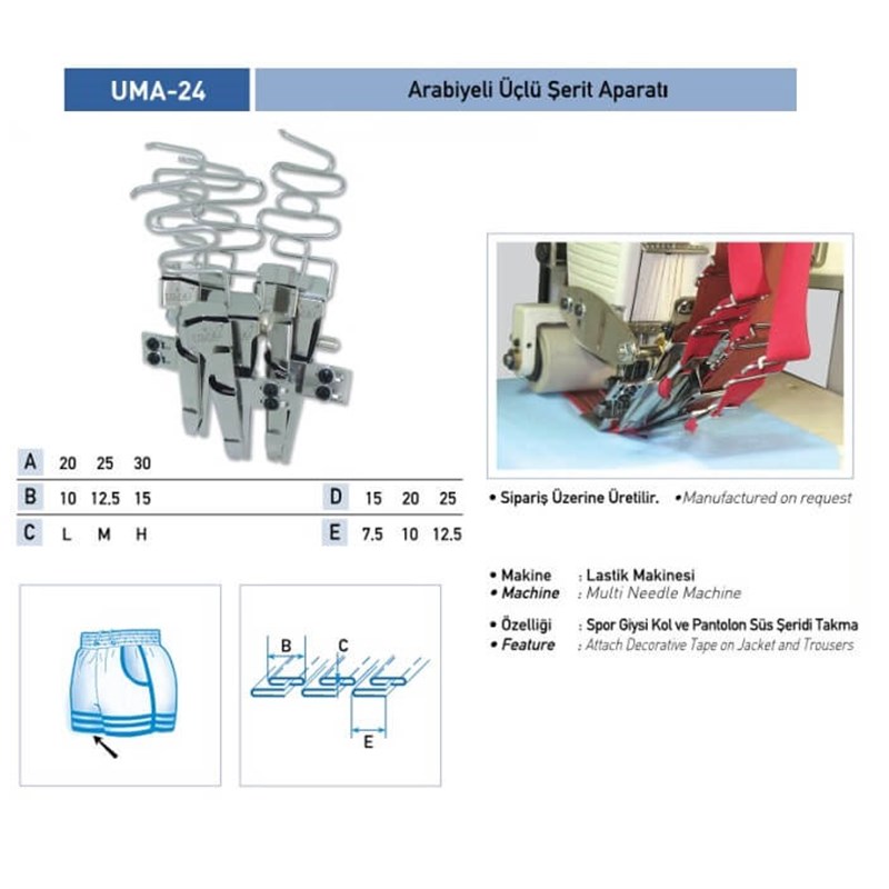 Apere ÇeşitleriUmaArabiyeli Üçlü Şerit Aparatı 25x7mm / UMA-24