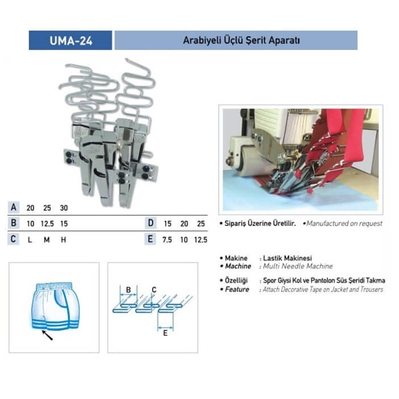 Apere ÇeşitleriUmaArabiyeli Üçlü Şerit Aparatı 30x10mm / UMA-24