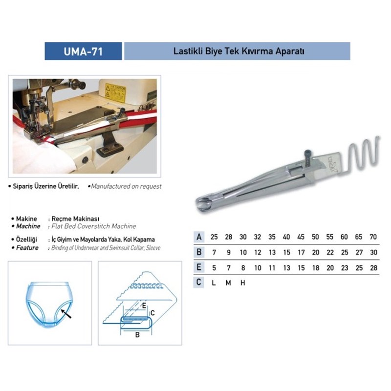 Apere ÇeşitleriUmaLastikli Biye Tek Kıvırma Aparatı 40x15 / UMA-71