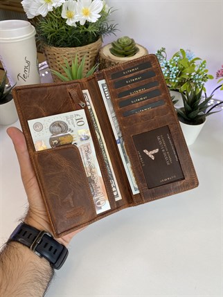 LUCCA CRAZY BROWN GENUINE LEATHER PHONE WALLET + CARD HOLDER