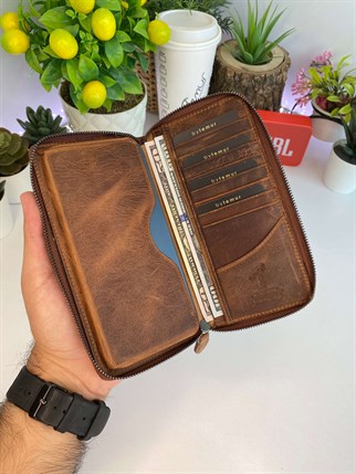 TEDDY CRAZY BROWN GENUINE LEATHER PHONE WALLET