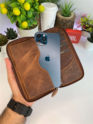 TEDDY CRAZY BROWN GENUINE LEATHER PHONE WALLET