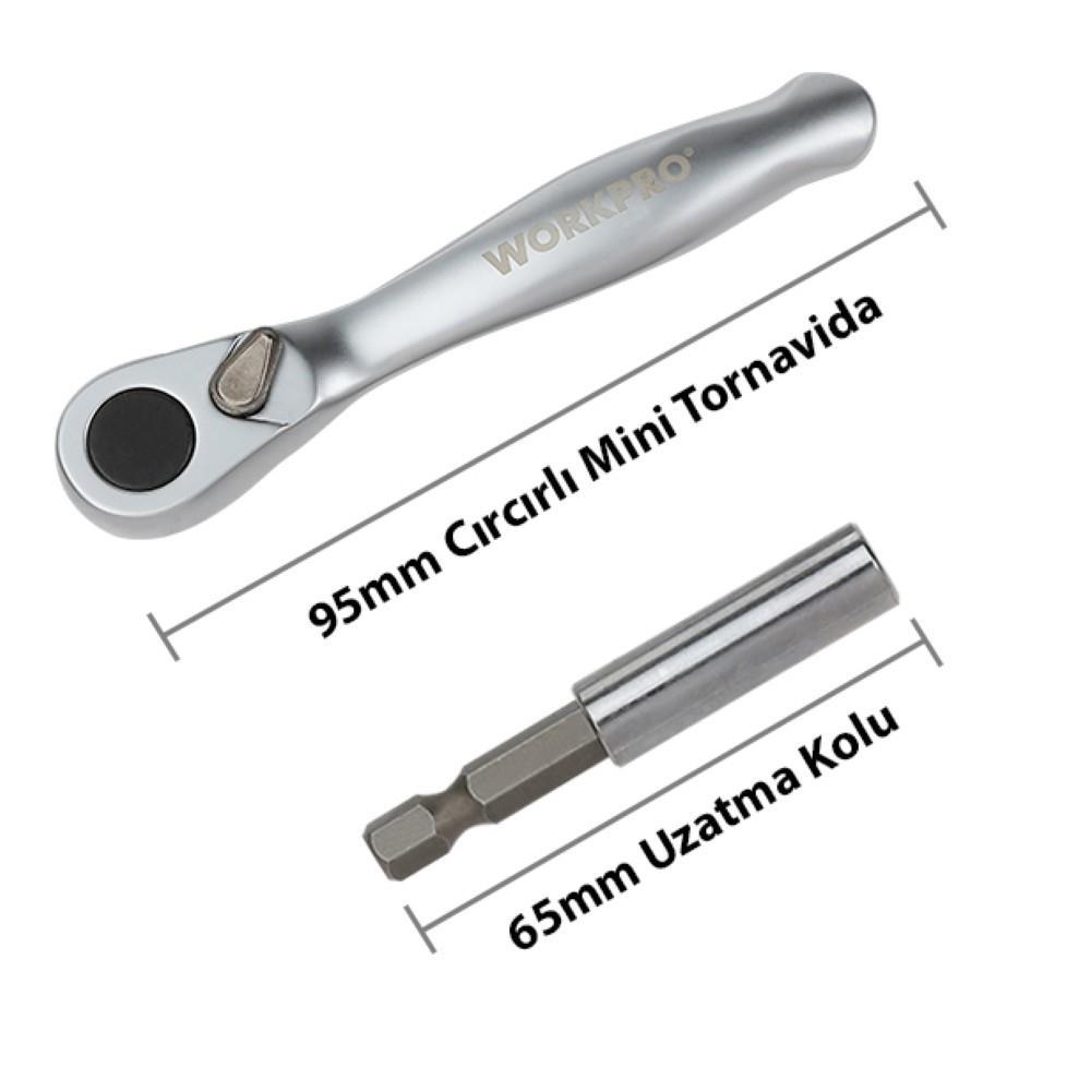 WORKPRO WP200534 32 Parça 1/4’ Profesyonel Mini Cırcır Lokma Kollu Bits Vidalama Seti