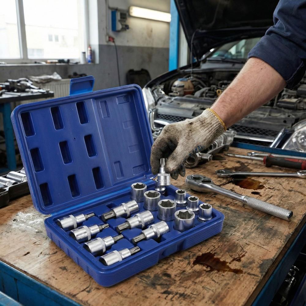 WORKPRO WP202596 1/2’ CR-V 16 Parça Ağır Hizmet Torx Lokma Soketi / Ucu