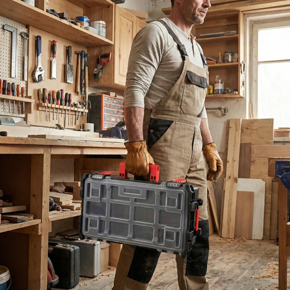 WORKPRO WP283029 24Lt 12 Gözlü Şeffaf Kapaklı İstiflenebilir 56x35x12,5cm Profesyonel Organizer Takım Çantası