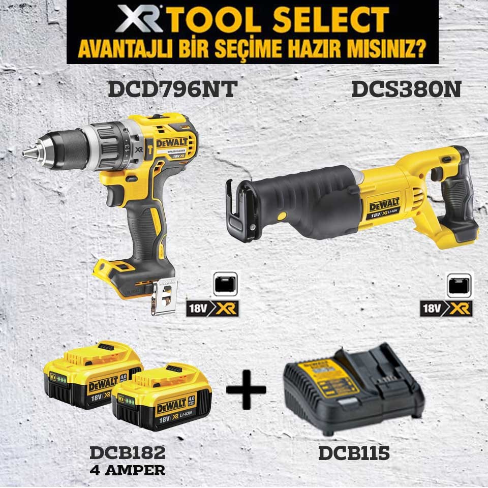 Dewalt DCD796NT Şarjlı Darbeli Vidalama ve DCS380N Şarjlı Tilki Kuyruğu Testere