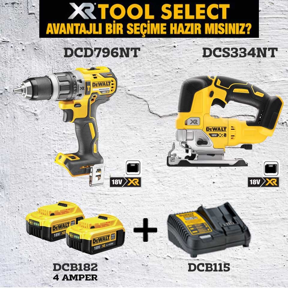 Dewalt DCD796NT Şarjlı Darbeli Vidalama ve DCS334NT Şarjlı Dekupaj Testere