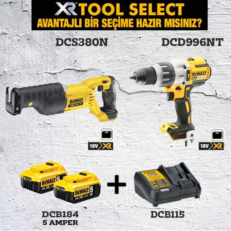 Dewalt DCD996NT Şarjlı Darbeli Vidalama ve DCS380N Şarjlı Tilki Kuyruğu Testere
