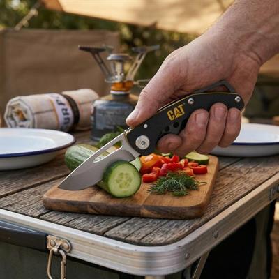 CAT DA980010 Kemer Askı Kancalı Katlanabilir 12CM Paslanmaz Çelik Kamp Çakısı