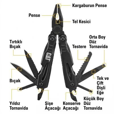 CAT DA980021 13 IN 1 Çok Fonksiyonlu Siyah Oksit Kaplamalı Profesyonel Pense Seti