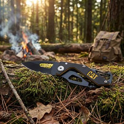 CAT DA980266 Kemer Askı Kancalı Karabinalı Katlanabilir 13CM Paslanmaz Çelik Siyah Kamp Çakısı