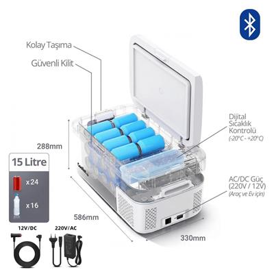 Coolist CLK15B 12/24Volt/ 220Volt 15 Litre Kompresörlü Bluetooth Bağlantılı Oto Buzdolabı