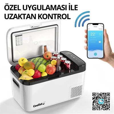 Coolist CLK15B 12/24Volt/ 220Volt 15 Litre Kompresörlü Bluetooth Bağlantılı Oto Buzdolabı