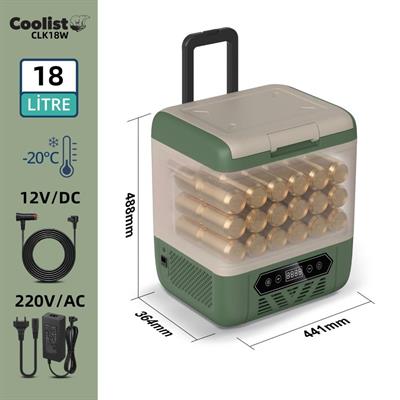 Coolist CLK18W 12/24Volt/ 220Volt 18 Litre Kompresörlü Tekerlekli Outdoor Oto Buzdolabı