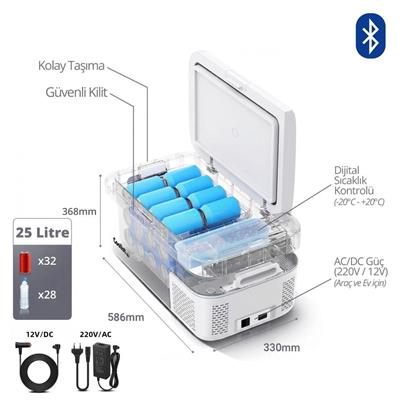Coolist CLK25B 12/24Volt/ 220Volt 25 Litre Kompresörlü Bluetooth Bağlantılı Oto Buzdolabı