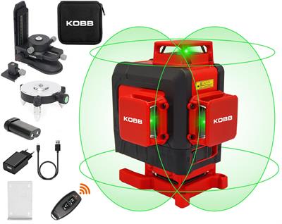 KOBB KBL35G Profesyonel Li-ion Şarjlı 4X360⁰ Otomatik Hizalamalı Yeşil Çapraz Çizgi Lazer Distomat+Uzaktan Kumanda
