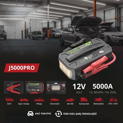Lokithor J5000PRO 12V 5000Amp LiFePO4 Akıllı Akü Takviye + Powerbank + Led Lamba