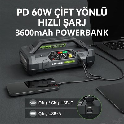 Lokithor JA3000PRO 12V 3000Amp LiFePO4 Akıllı Akü Takviye + Pompa + Powerbank + Led Lamba