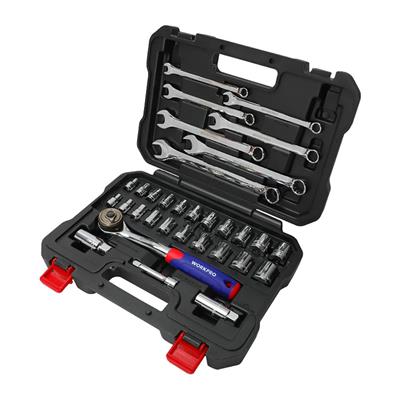 WORKPRO WP202528 3/8’’ Metrik/İnç 32 Parça Cr-V Profesyonel Lokma ve Kombine Anahtar Takımı