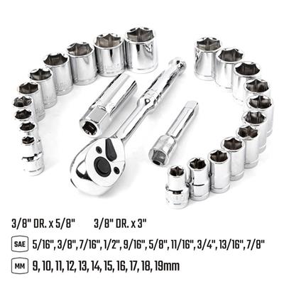 WORKPRO WP202541 3/8’ CR-V 24 Parça Metrik/İnç Ağır Hizmet Lokma Takımı