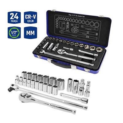 WORKPRO WP202564 1/2’ Cr-V 24 Parça Metrik Ağır Hizmet Lokma Takımı