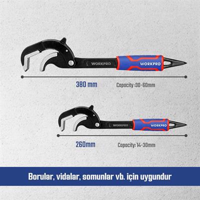 WORKPRO WP202574 2 Parça Otomatik Kilitlemeli Çok Fonksiyonlu Profesyonel Boru Anahtarı/ Levye Seti