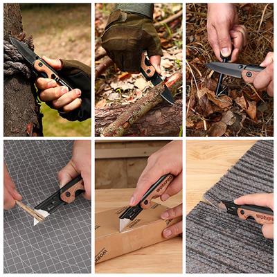 WORKPRO WP211015 2-IN-1 Ahşap Saplı Profesyonel Cep Çakısı & Katlanır Rötuş Maket Bıçağı + 11 Adet Yedek Bıçak