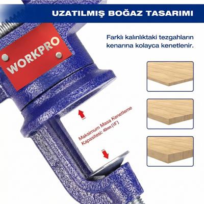 WORKPRO WP233010 65mm 360° Döner Tabanlı Örslü Profesyonel Mini Tezgâh Mengene