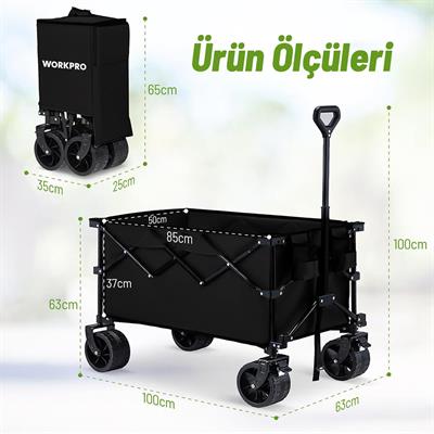 WORKPRO WP285016 100Kg 4 Tekerli Katlanabilir Ağır Hizmet Taşıma Arabası / Plaj Arabası