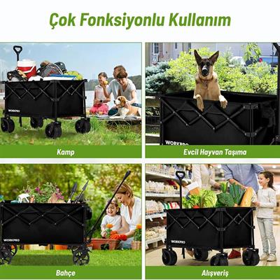 WORKPRO WP285016 100Kg 4 Tekerli Katlanabilir Ağır Hizmet Taşıma Arabası / Plaj Arabası